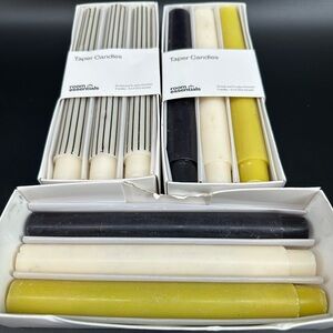 (15) Room Essentials White & Black Striped Taper Candles - & yellow